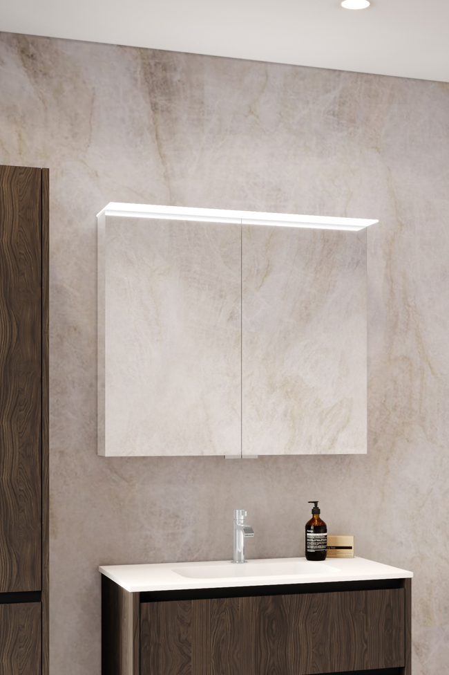 Two door mirror cabinet with light visor Modena Q11