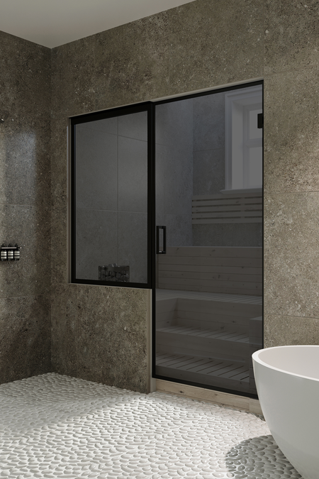 Bastu glass vägg med fönster på handtagsidan Bläk 682 New York