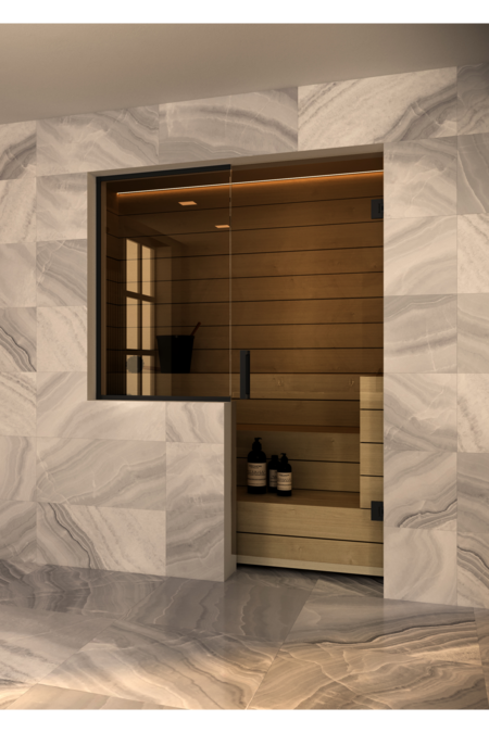 Sauna glass wall with window on handle side Vetro S59
