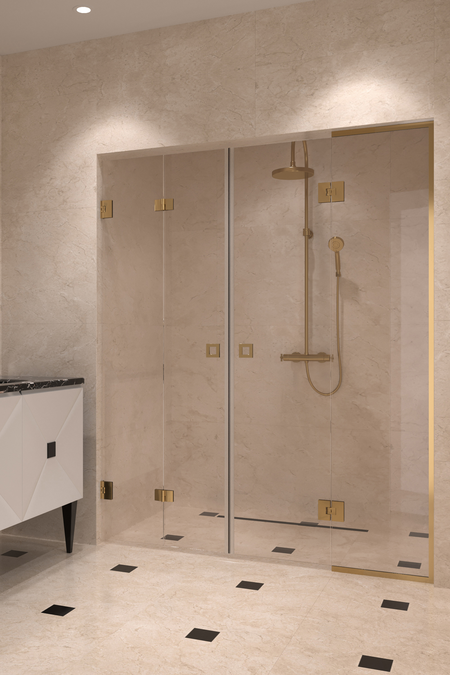 Tilanjakaja taittuvalla ovella ja kääntyvä ovi kehystetyllä kiinteällä osalla Vetro 553