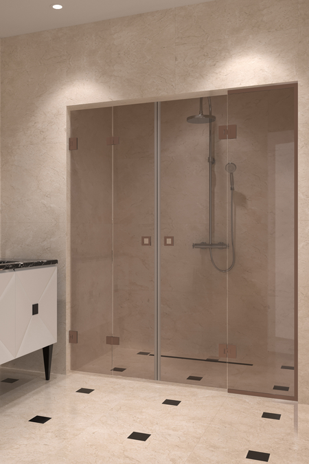 Alcove fitting with a folding door and a hinged door with a frame fixed part Vetro 553