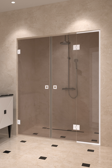 Nisch med vändbara pardörrar, av vilka den ena har en fast del Vetro 555