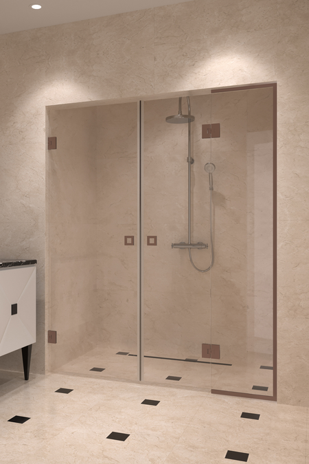 Alcove fitting with a hinged double door, one of which has a fixed part Vetro 555