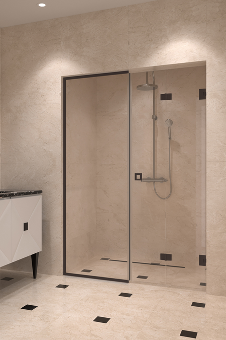 Tilanjakaja kehystetty kiinteällä seinällä ja taittuvalla ovella Vetro 550