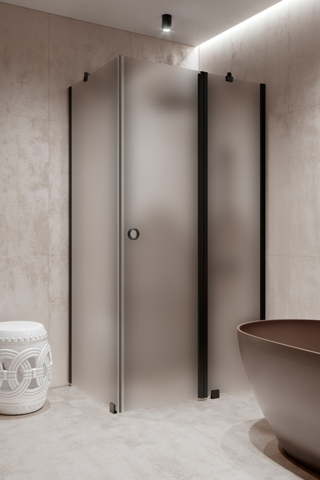 Shower enclosure with a fixed wall and a hinged door with a fixed part Forma 370