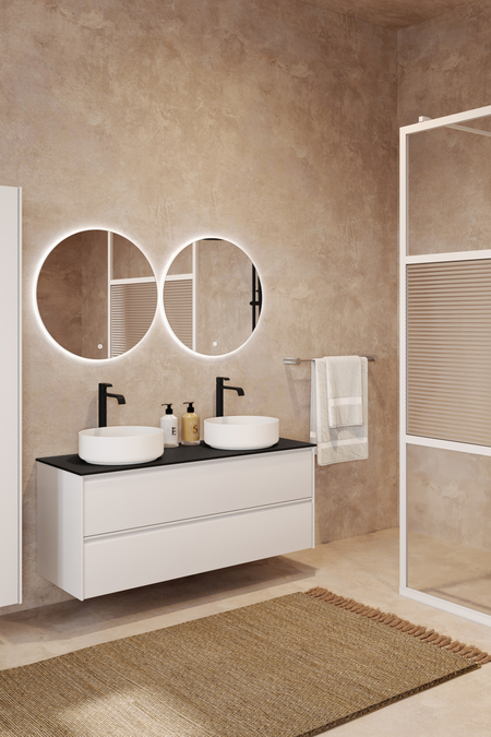 Cabinet with two round countertop basins Luna L10