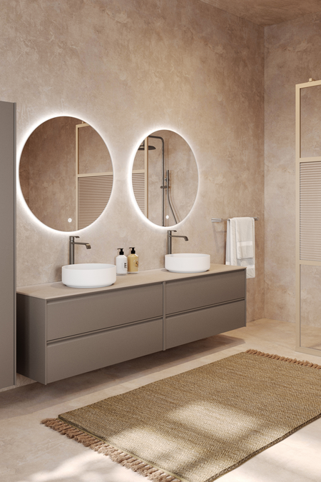 Double cabinet with two round countertop basins Luna L11