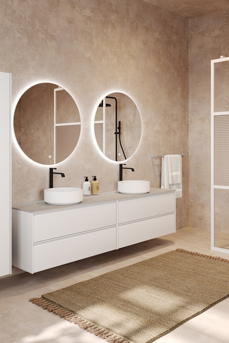 Double cabinet with two round countertop basins LunaL11