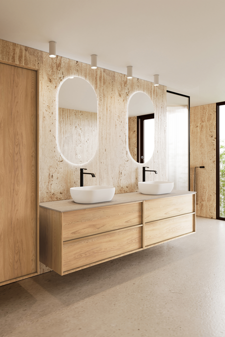 Double cabinet with two oval countertop basins Casa H15