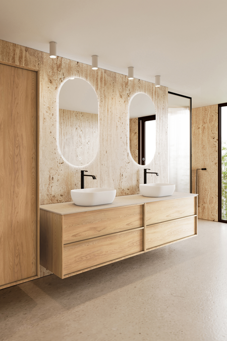 Double cabinet with two oval countertop basins Casa H15