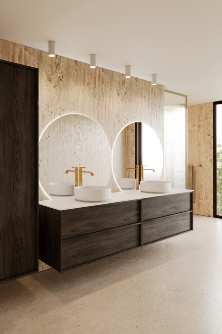 Double cabinet with two round countertop basins Casa H11