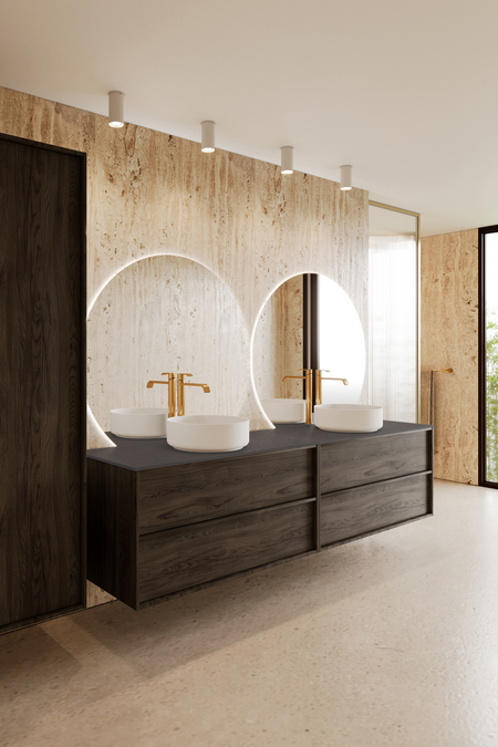 Double cabinet with two round countertop basins Casa H11