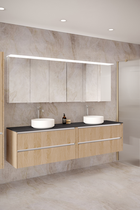 Double cabinet with two round countertop basins Classic K06