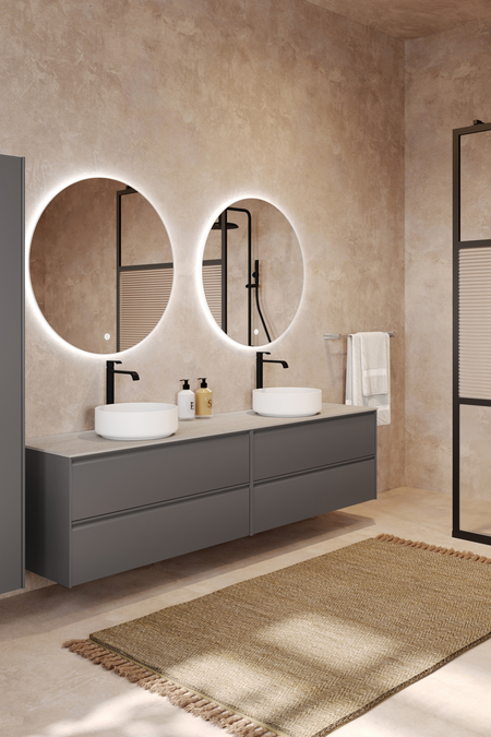 Double cabinet with two round countertop basins LunaL11