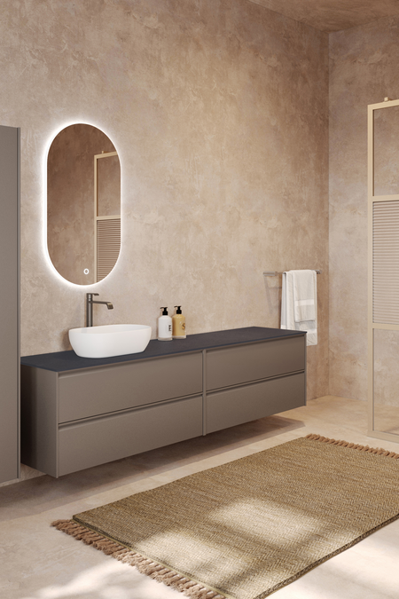 Double cabinet with oval countertop basin Luna L13