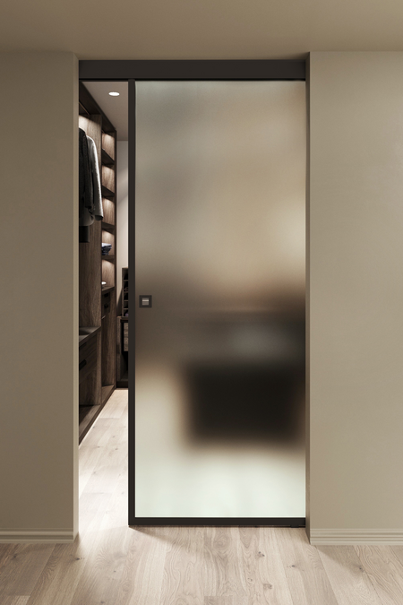 Ceiling mounted sliding door with soft closing mechanism Inne C1N New York