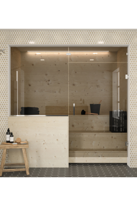 Sauna glass wall with window on handle side and above door Classic 658