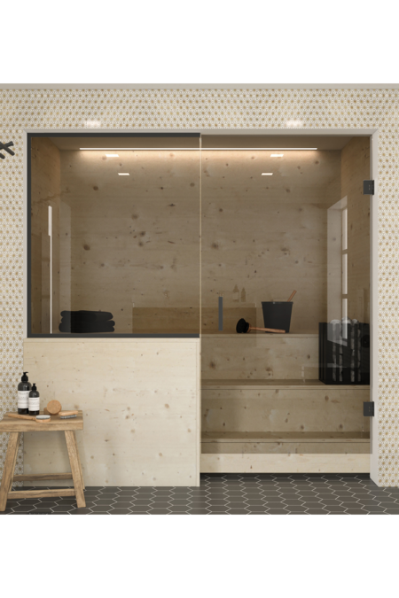 Sauna glass wall with window on handle side Classic 659